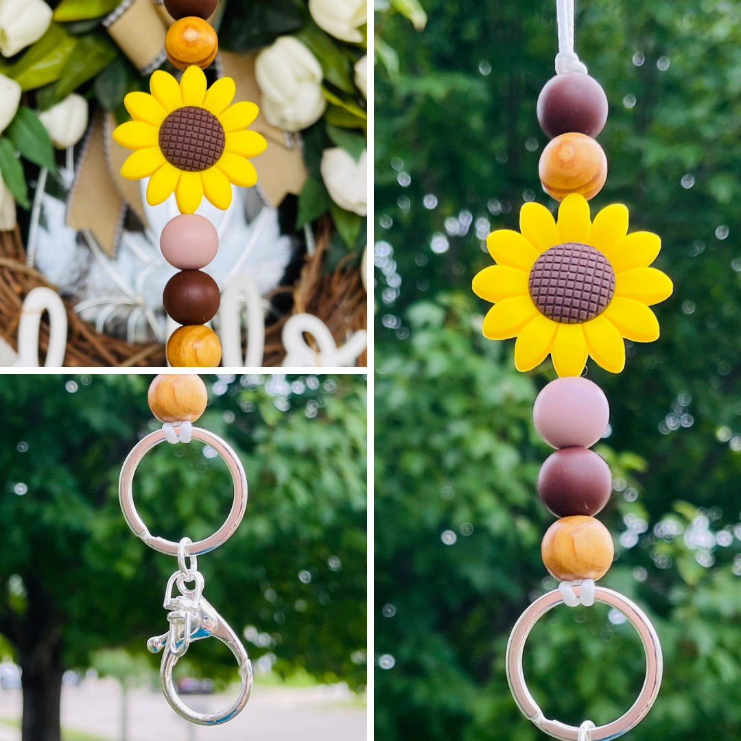 Sunflower Silicone Beaded Lanyard Chocolate Brown/Wood