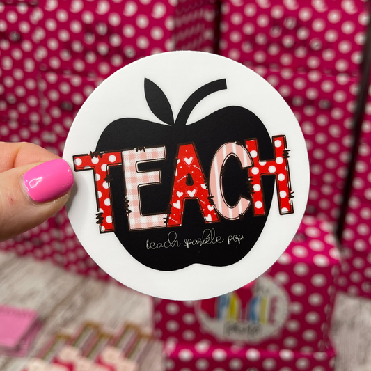 TEACH Apple Sticker - Red Doodle Letters